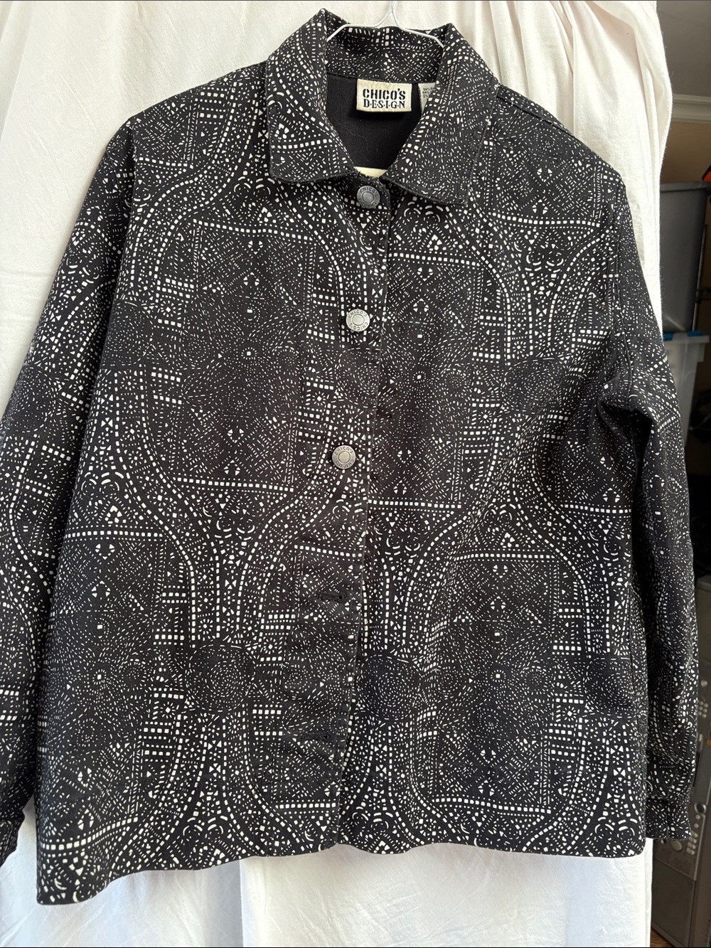 Chico's Black and White Printed Button-Front Jacket